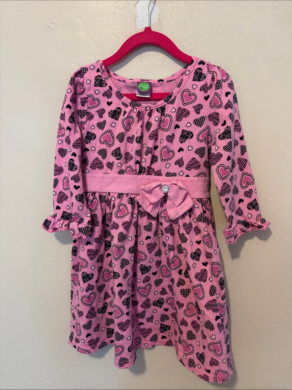 Dollie & Me Pink Heart Bow Waist Dress